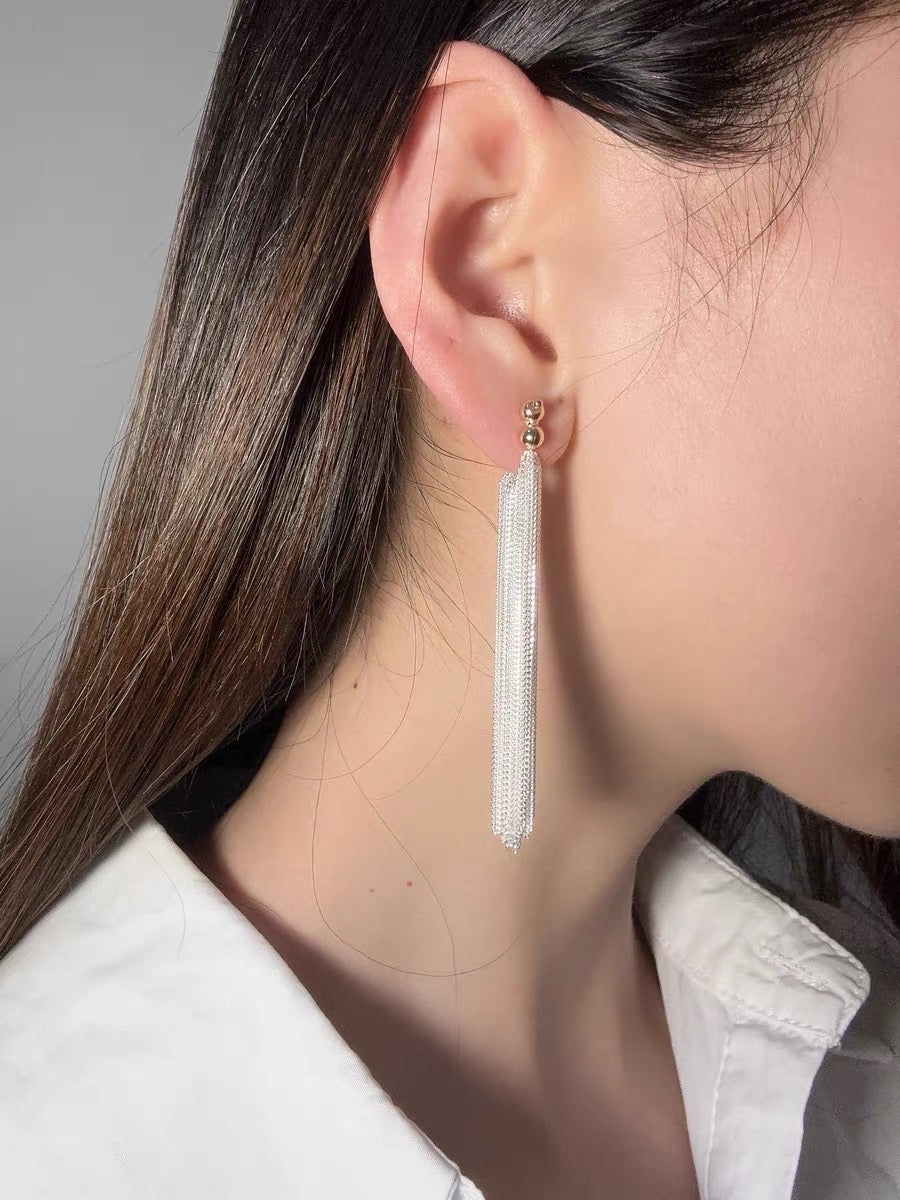 Sparkling Galaxy Waterfall Long Tassel Earrings