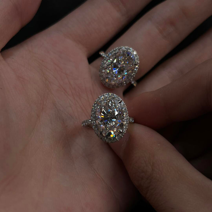 Oval “Pigeon Egg” Halo Moissanite Ring