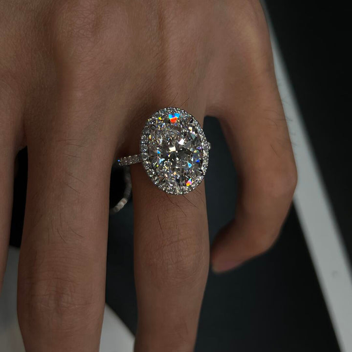 Oval “Pigeon Egg” Halo Moissanite Ring