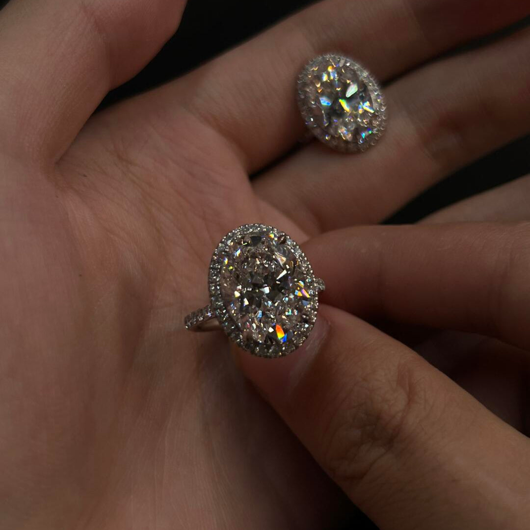 Oval “Pigeon Egg” Halo Moissanite Ring