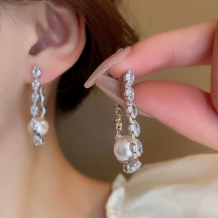 Zirconia Pearl Chain Earrings