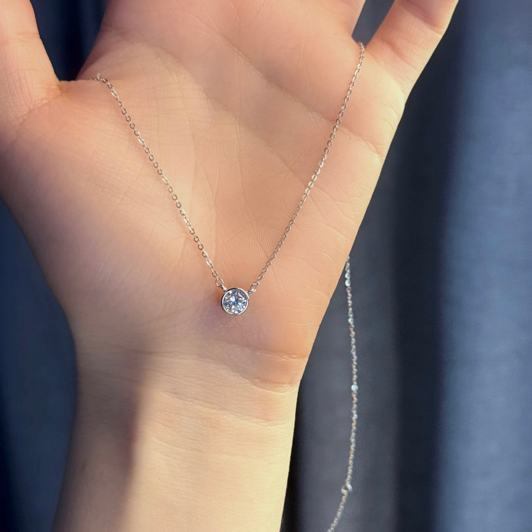 Bezel Solitaire Moissanite Necklace