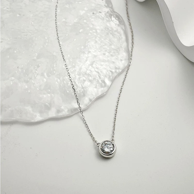 Bezel Solitaire Moissanite Necklace