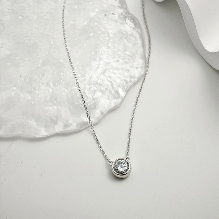 Bezel Solitaire Moissanite Necklace