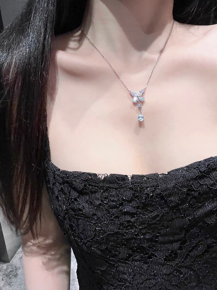 Butterfly High Carbon Diamond Drop Necklace | S925 Sterling Silver