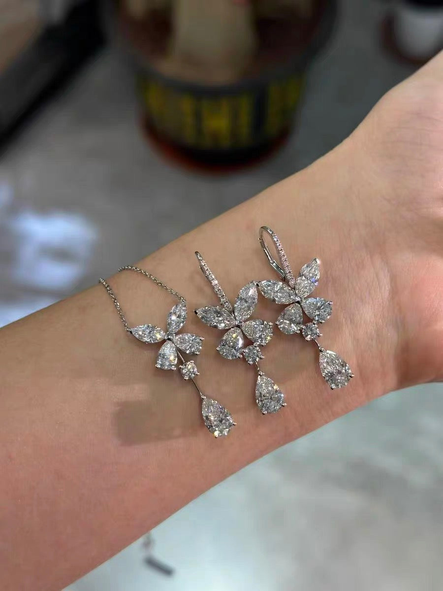 Butterfly High Carbon Diamond Drop Necklace | S925 Sterling Silver