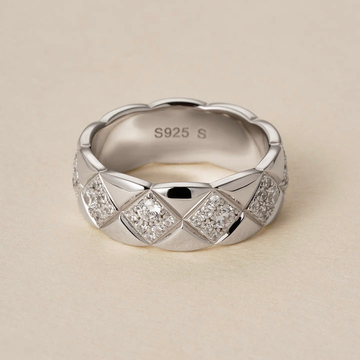 Geometric Quilted Pavé Ring — Gold & Silver | S925 Sterling Silver