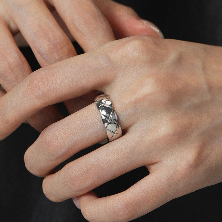 Geometric Quilted Band Ring — Wide & Slim | S925 Sterling Silver
