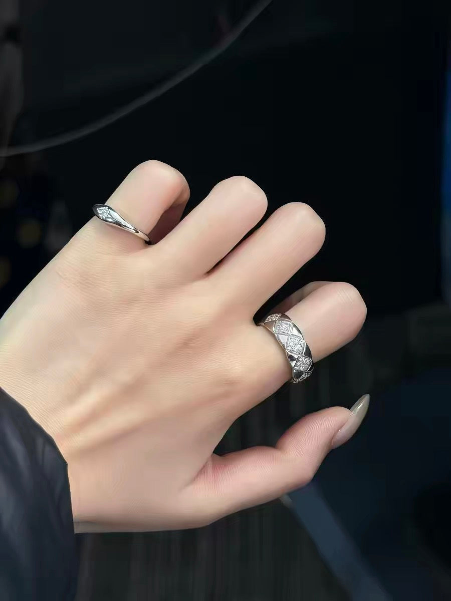 Geometric Quilted Pavé Ring — Gold & Silver | S925 Sterling Silver