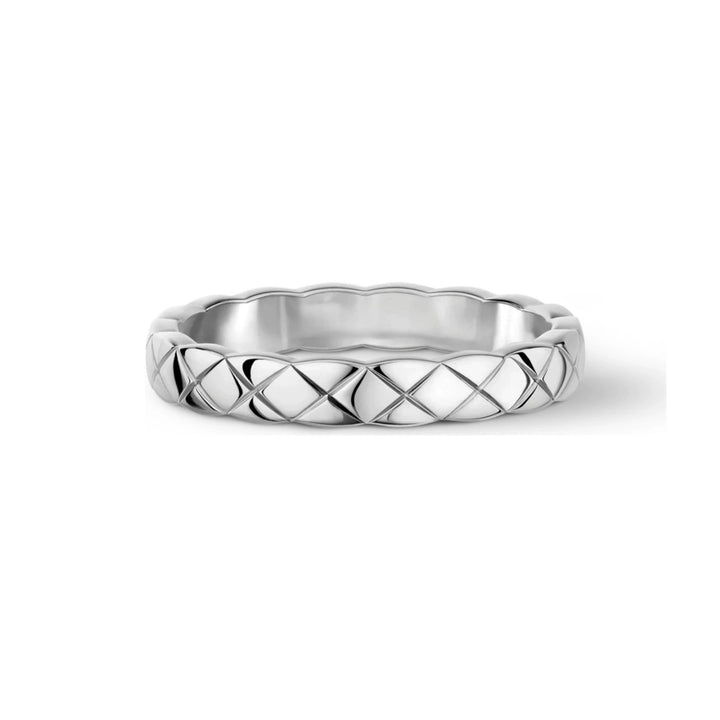 Geometric Quilted Band Ring — Wide & Slim | S925 Sterling Silver