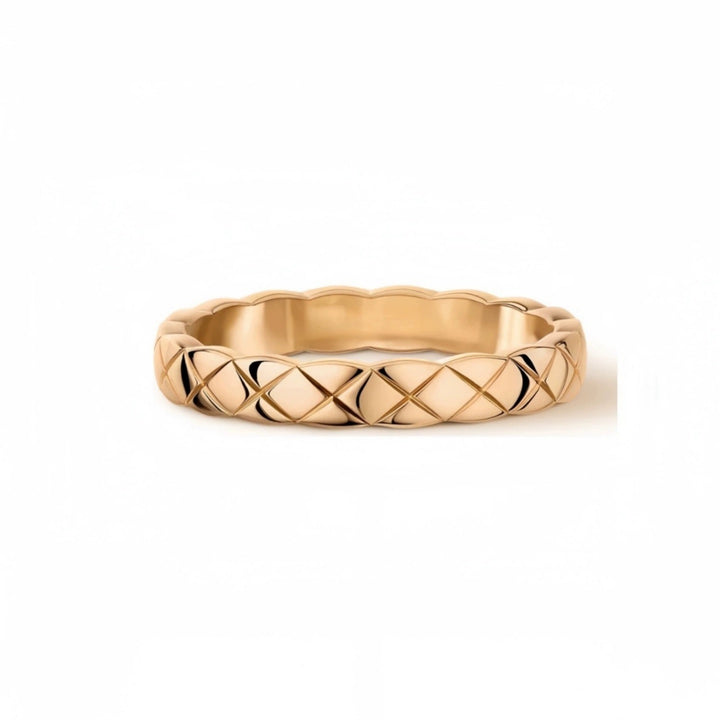 Geometric Quilted Band Ring — Wide & Slim | S925 Sterling Silver