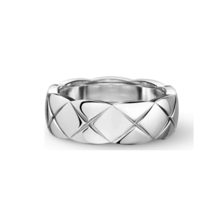 Geometric Quilted Band Ring — Wide & Slim | S925 Sterling Silver