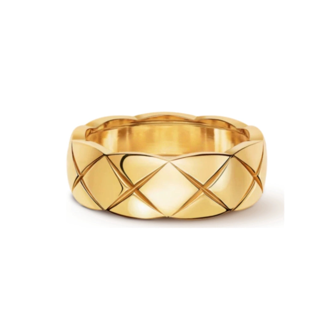 Geometric Quilted Band Ring — Wide & Slim | S925 Sterling Silver
