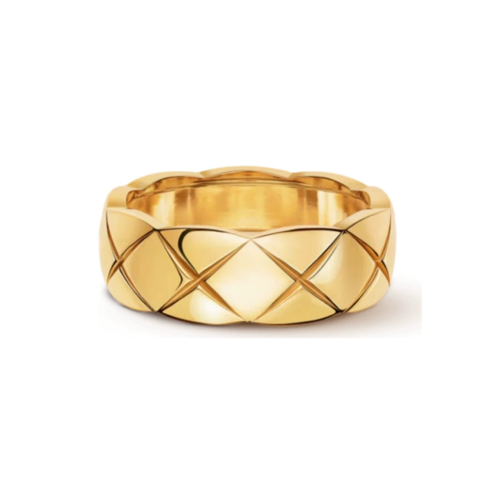 Geometric Quilted Band Ring — Wide & Slim | S925 Sterling Silver
