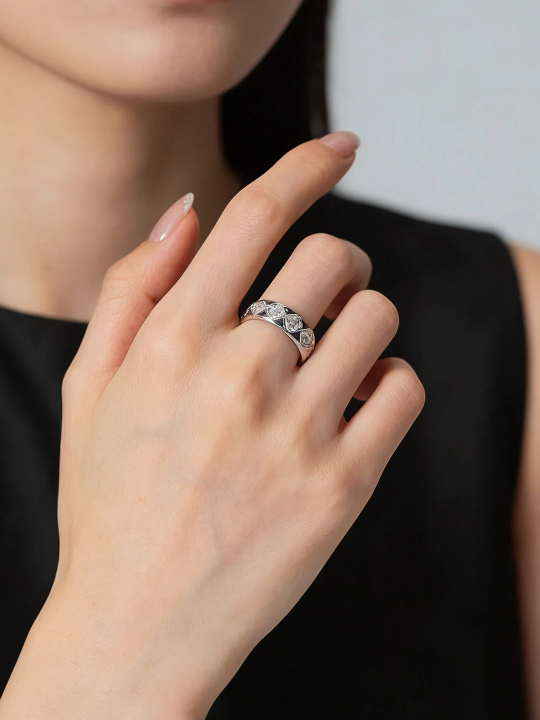 Geometric Quilted Pavé Ring — Gold & Silver | S925 Sterling Silver