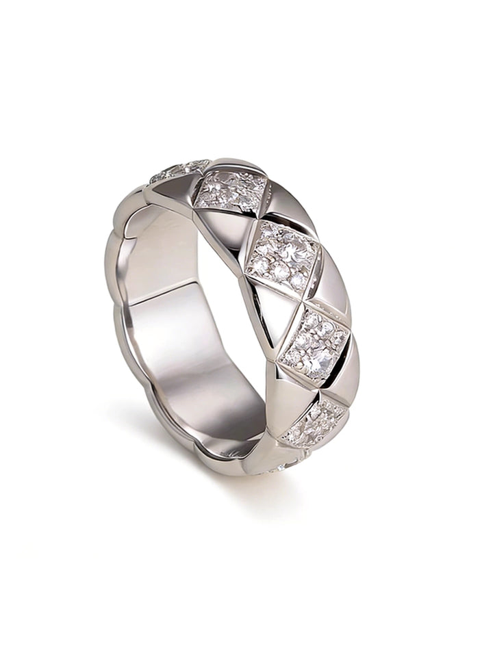 Geometric Quilted Pavé Ring — Gold & Silver | S925 Sterling Silver