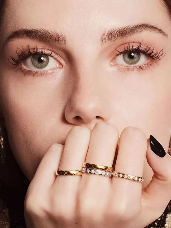 Geometric Quilted Band Ring — Wide & Slim | S925 Sterling Silver