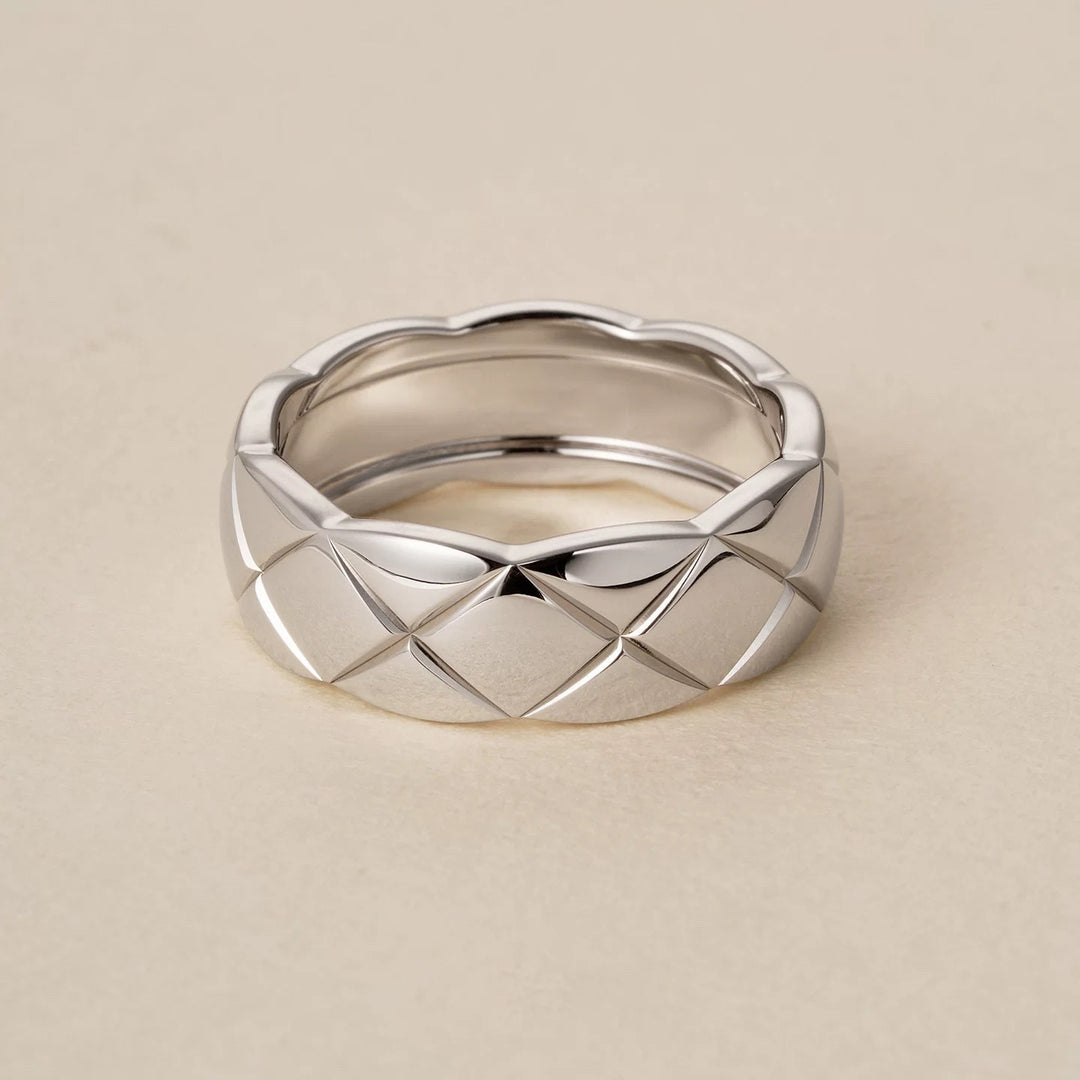 Geometric Quilted Band Ring — Wide & Slim | S925 Sterling Silver