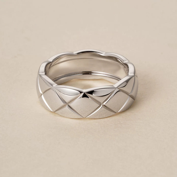 Geometric Quilted Band Ring — Wide & Slim | S925 Sterling Silver