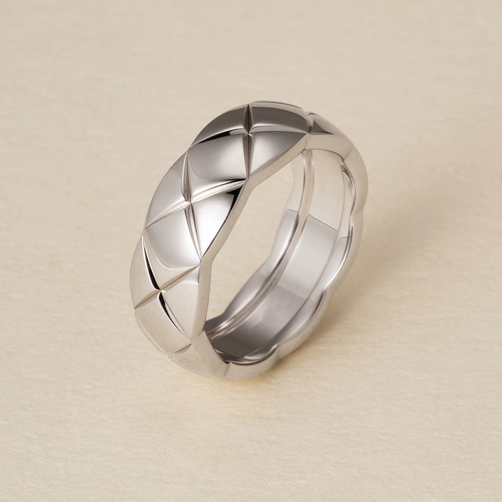 Geometric Quilted Band Ring — Wide & Slim | S925 Sterling Silver