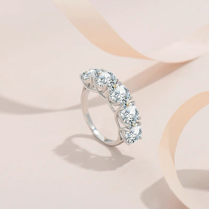 Celestial Wave Five-Stone Moissanite Ring | S925 Sterling Silver