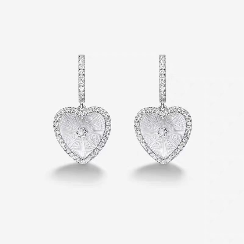 Sterling Silver Mother of Pearl Heart Drop Earrings