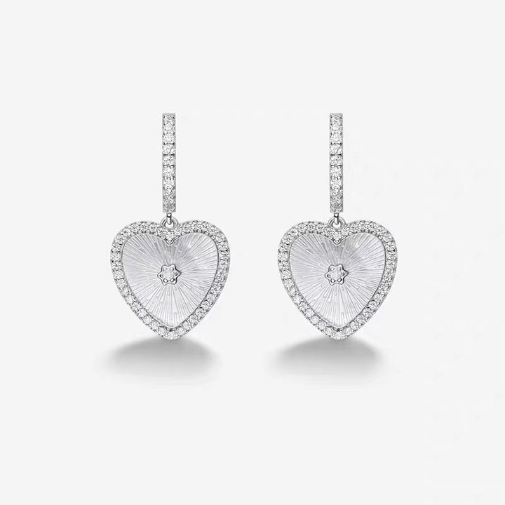 Sterling Silver Mother of Pearl Heart Drop Earrings