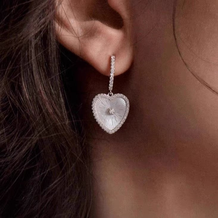 Sterling Silver Mother of Pearl Heart Drop Earrings