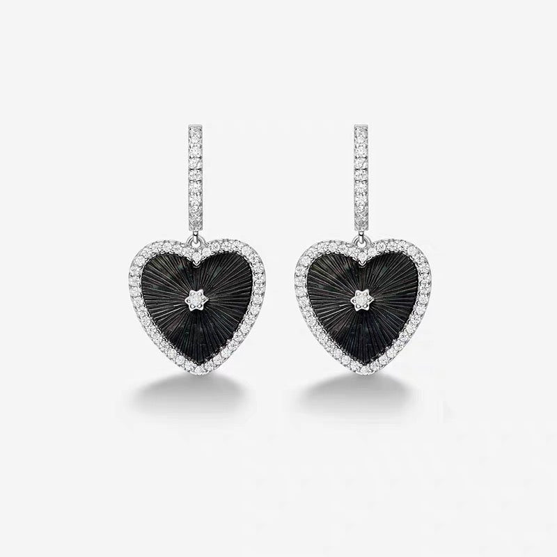 Sterling Silver Mother of Pearl Heart Drop Earrings