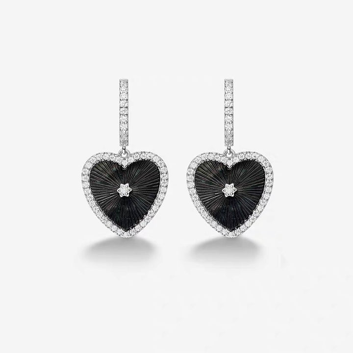 Sterling Silver Mother of Pearl Heart Drop Earrings