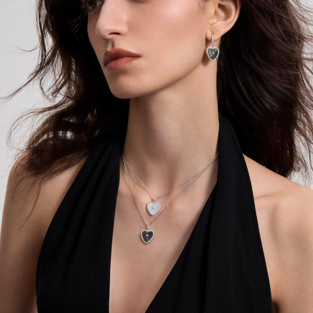 Sterling Silver Mother of Pearl Heart Drop Earrings