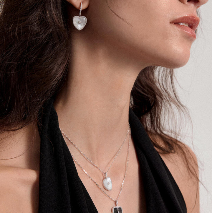 Sterling Silver Mother of Pearl Heart Drop Earrings