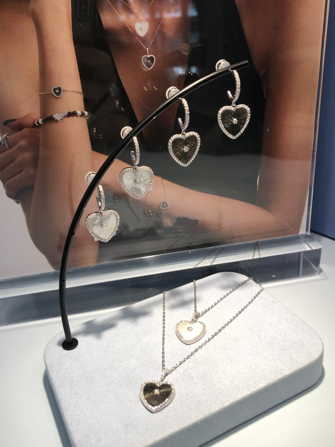 Sterling Silver Mother of Pearl Heart Drop Earrings