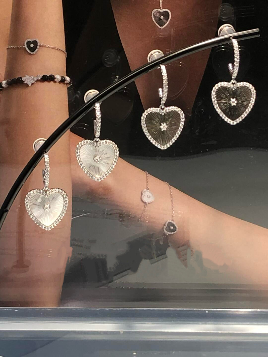 Sterling Silver Mother of Pearl Heart Drop Earrings