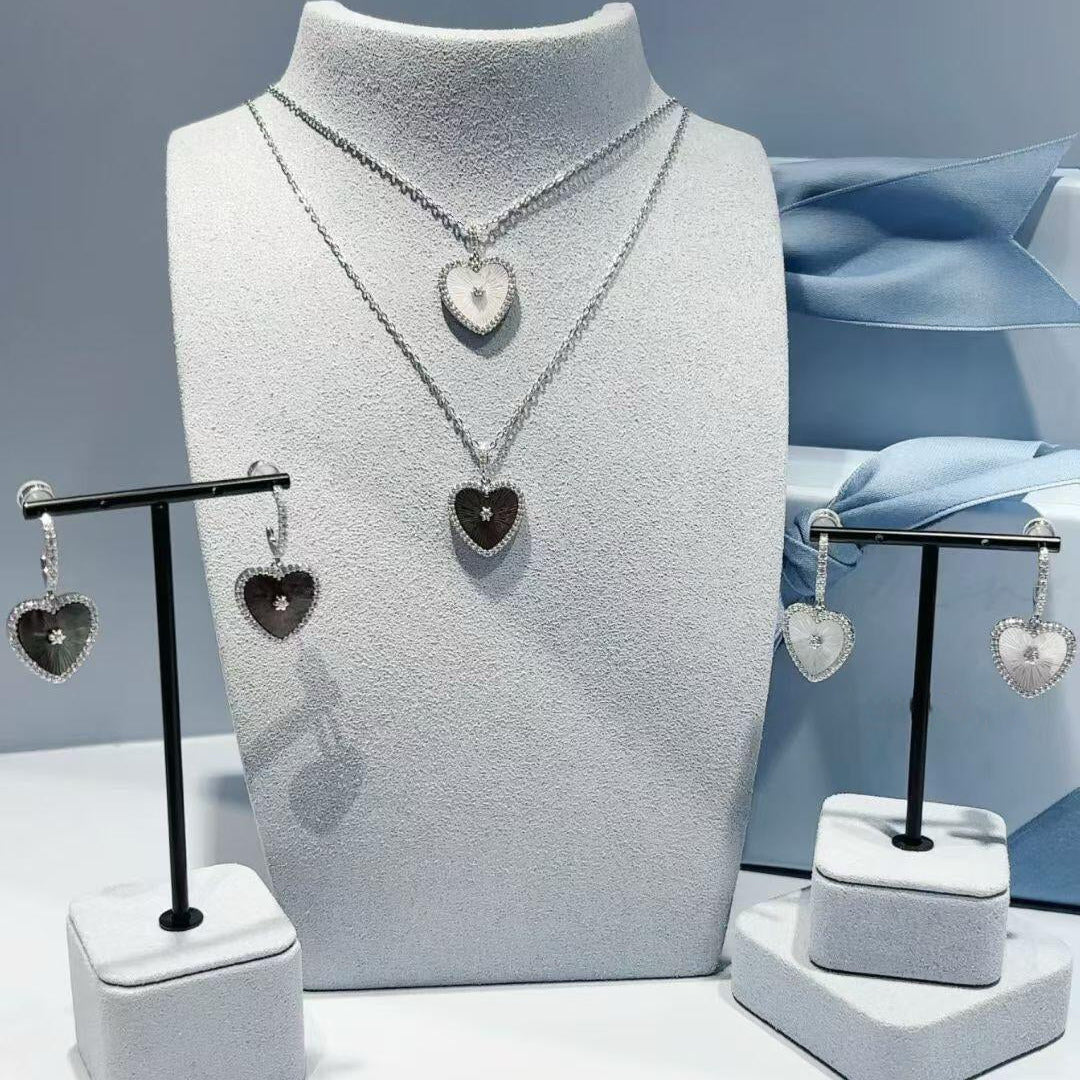 Sterling Silver Mother of Pearl Heart Drop Earrings