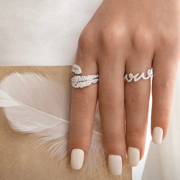 Sterling Silver Feather Pavé Zircon Ring