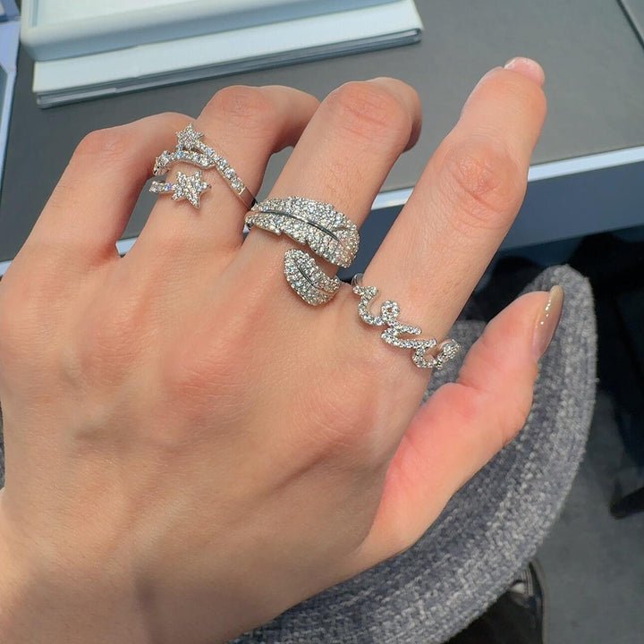 Sterling Silver Feather Pavé Zircon Ring
