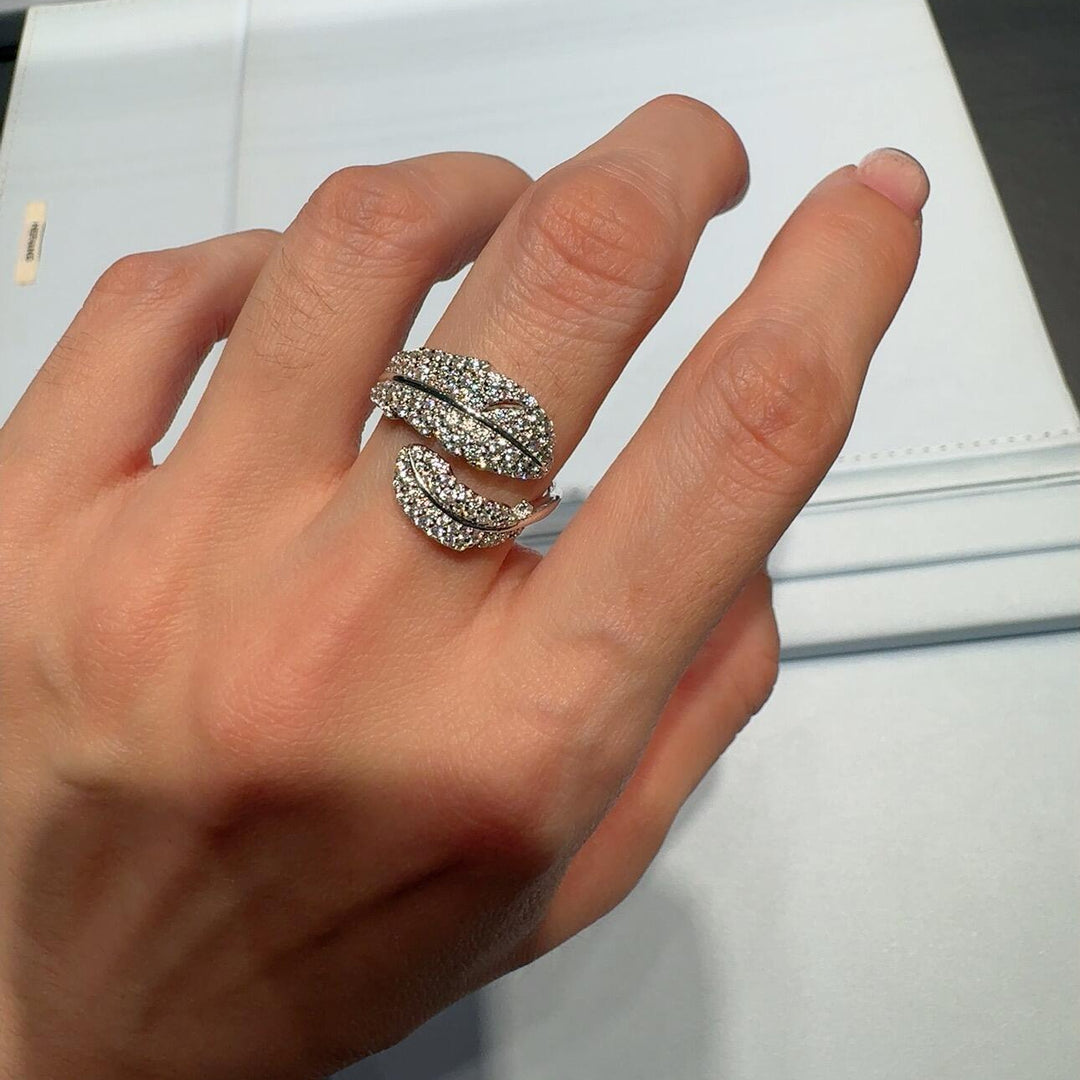 Sterling Silver Feather Pavé Zircon Ring