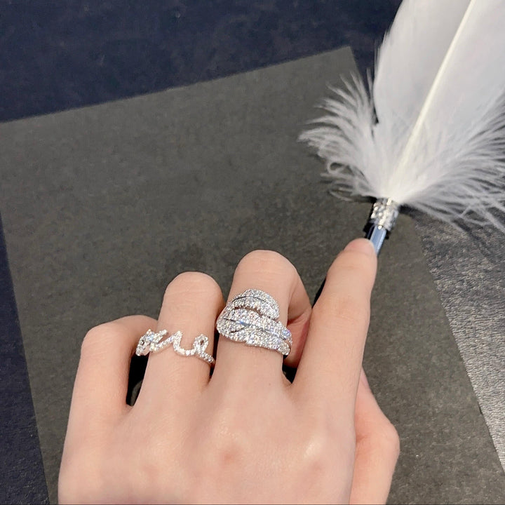 Sterling Silver Feather Pavé Zircon Ring