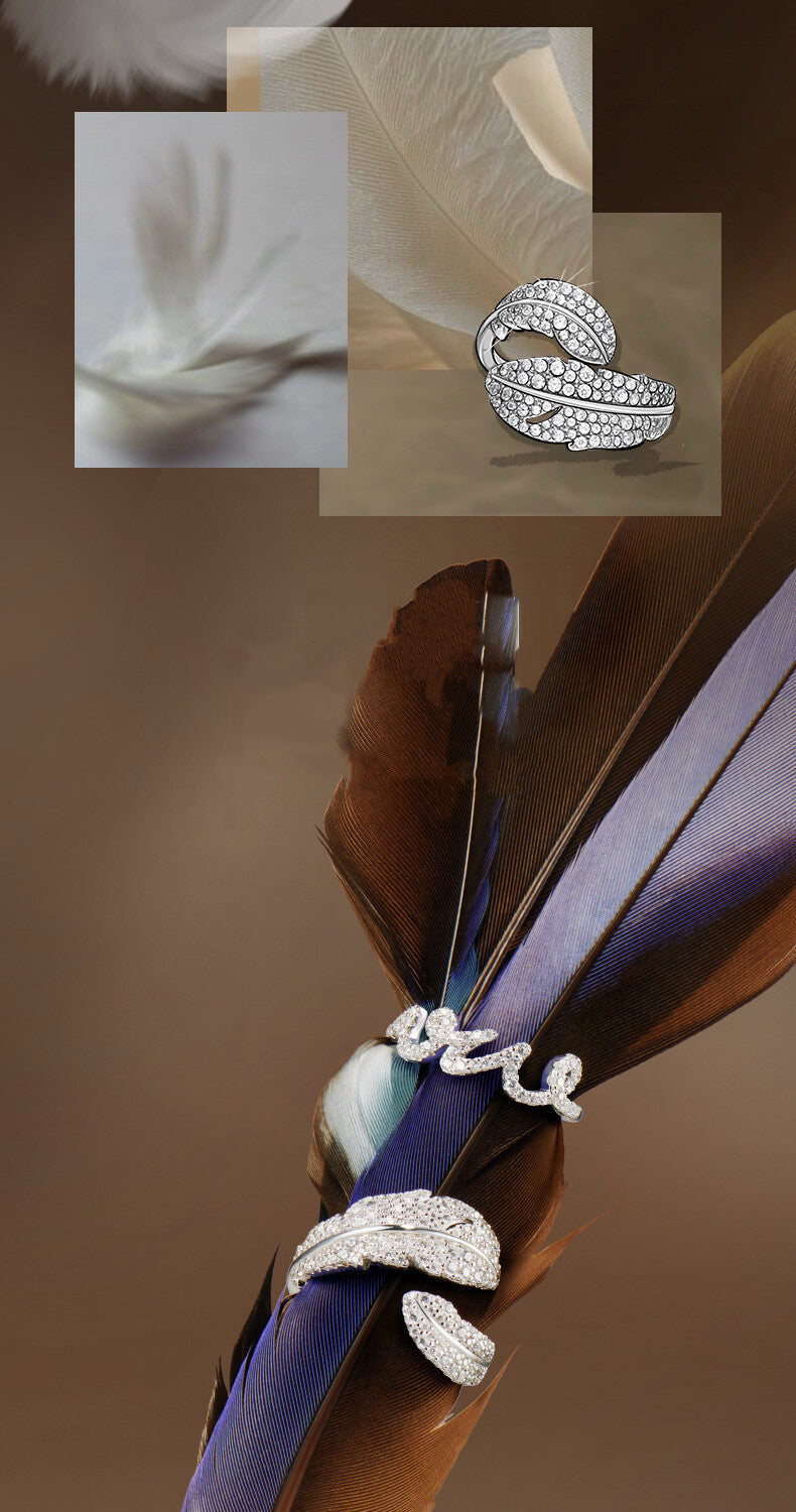 Sterling Silver Feather Pavé Zircon Ring