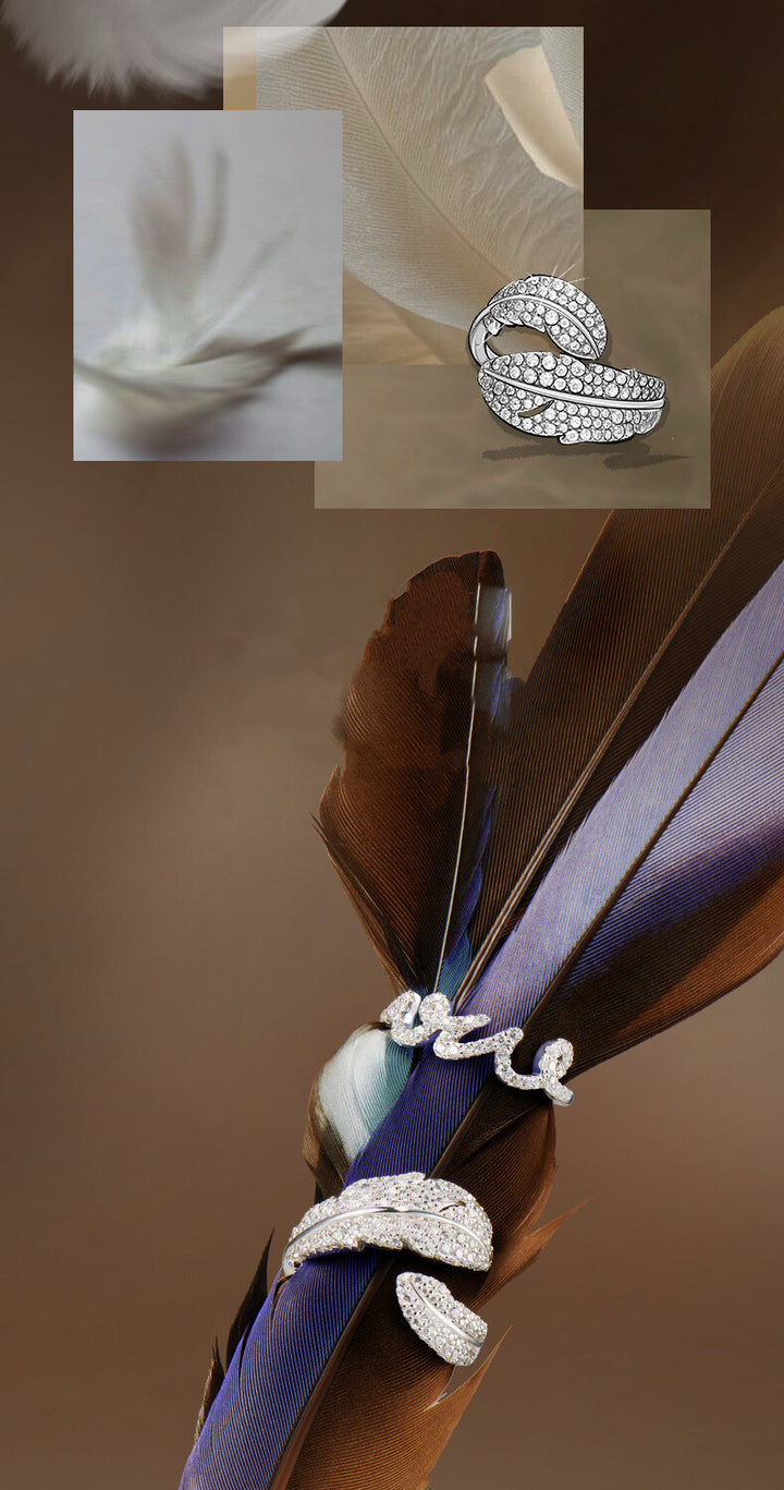 Sterling Silver Feather Pavé Zircon Ring