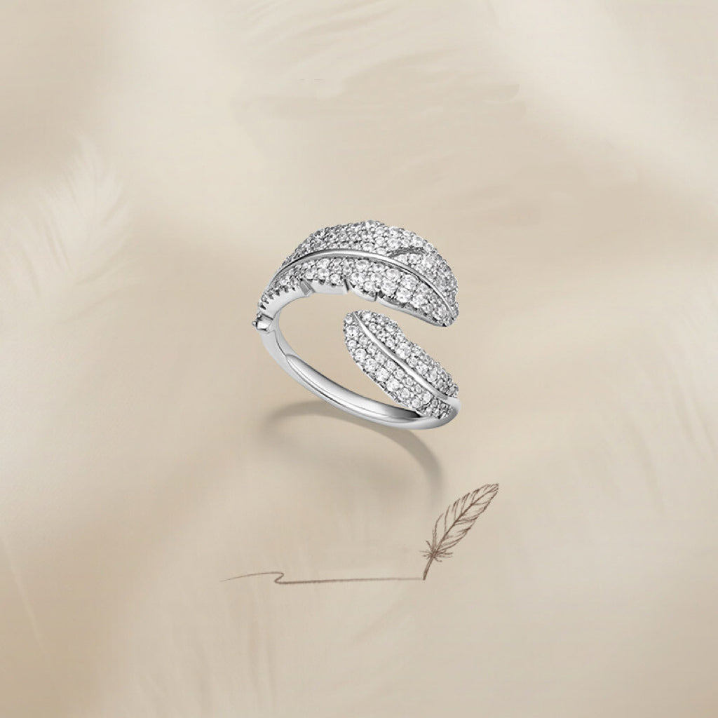 Sterling Silver Feather Pavé Zircon Ring
