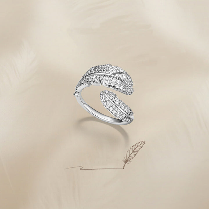 Sterling Silver Feather Pavé Zircon Ring
