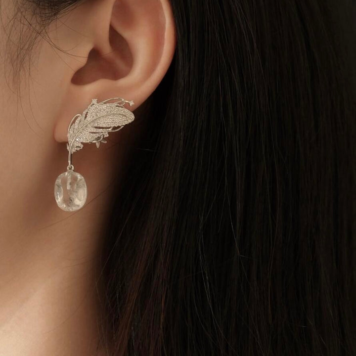 Feather Leaf Pearl Drop Earrings