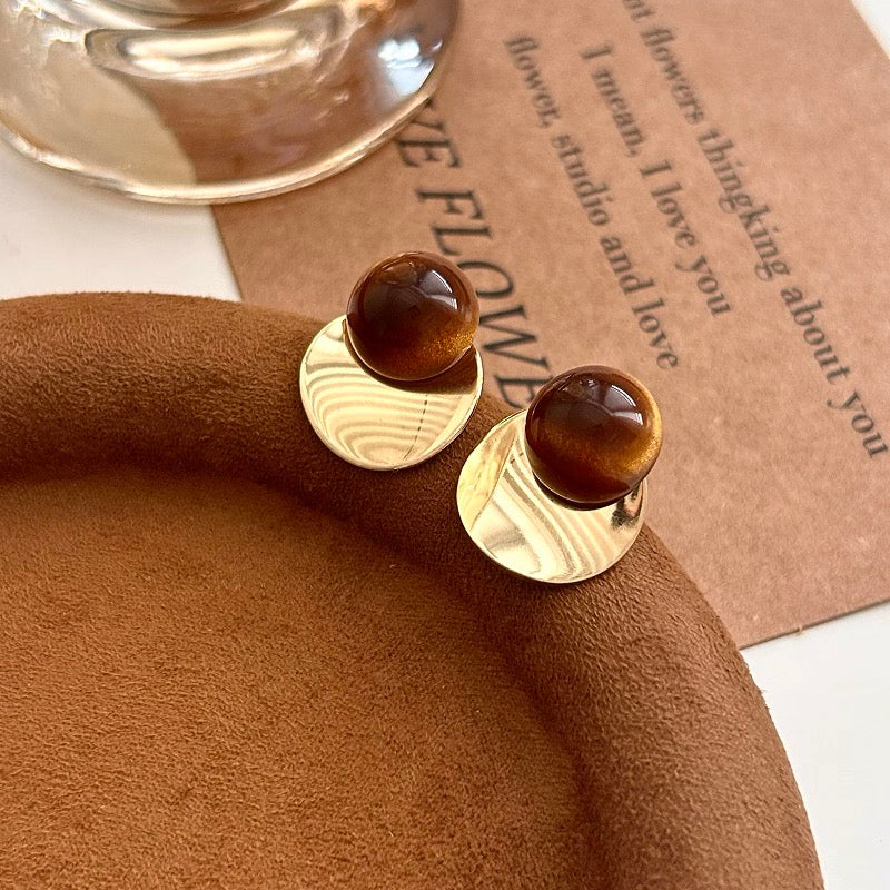 Tiger Eye Stone Gold Plated Stud Earrings