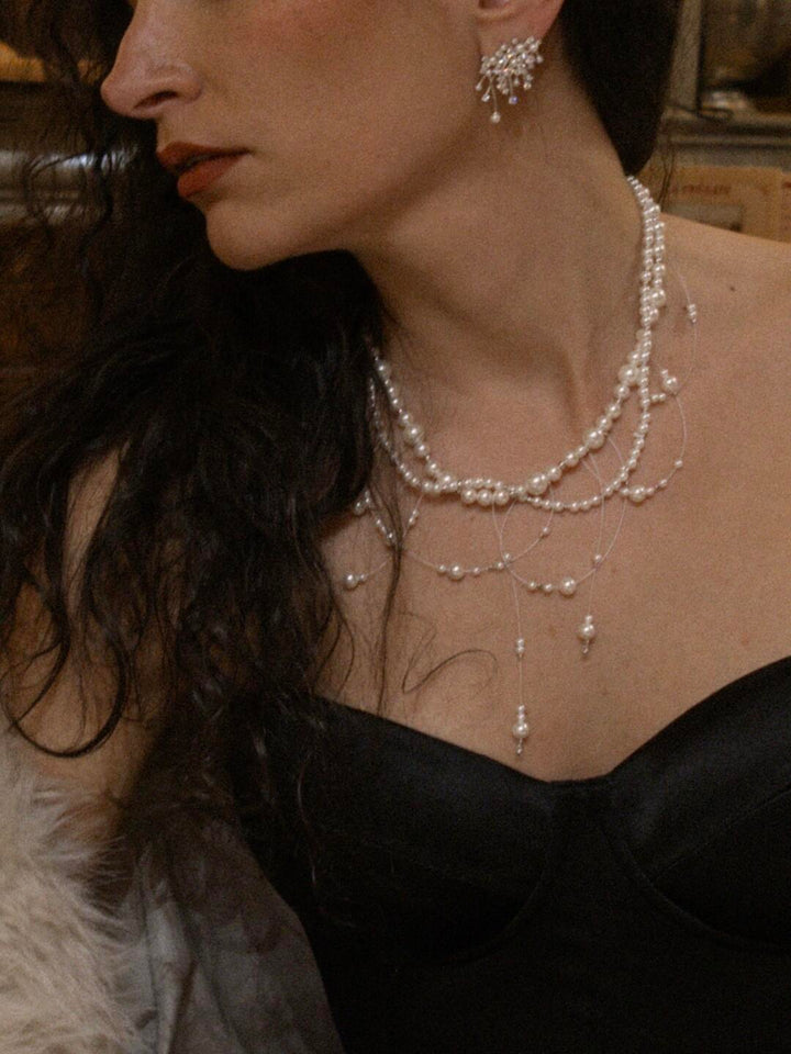 Elegant Pearl Crystal Cluster Earrings