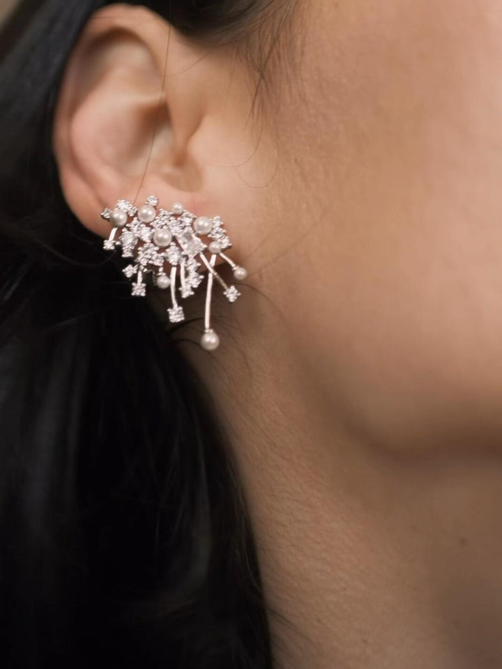 Elegant Pearl Crystal Cluster Earrings