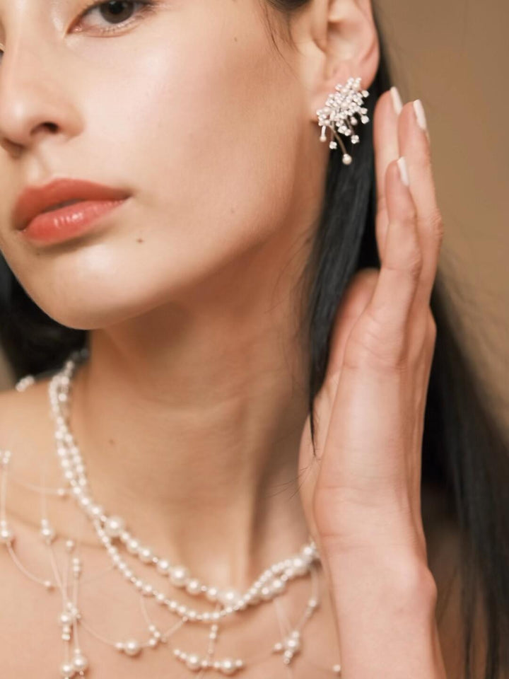 Elegant Pearl Crystal Cluster Earrings