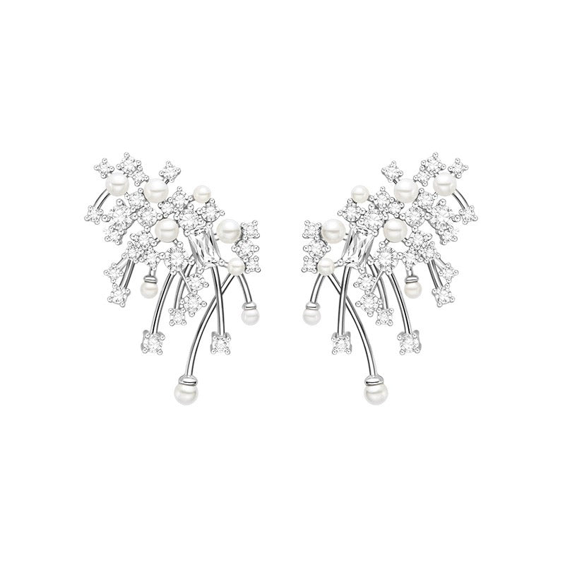 Elegant Pearl Crystal Cluster Earrings