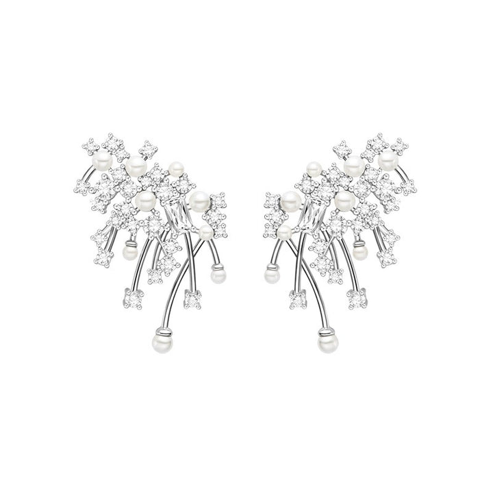 Elegant Pearl Crystal Cluster Earrings